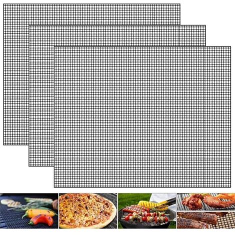 Sollbry Grille Barbecue 3 Pièces Tapis de Gril Antiadhésif Noir Barbecue Maille de Grillage Réutilisable Résistant à la Chaleur Accessoires de Cuisson pour Légumes Cuisson Fruits de Mer (1/4)