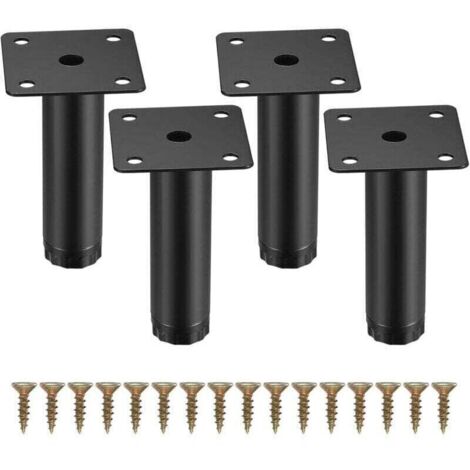 4 Pièces Pieds de Meuble, 8 cm/3,15 Pouces Pieds de Meubles Réglables, Pieds de Support en Fixation en Métal pour Meubles/Table/Chaise/Bureau/Cuisine/Armoire/Canapé (1/4)
