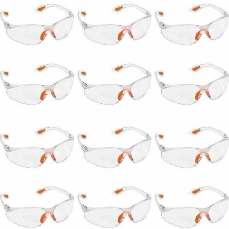 Lot de 12 Lunettes de Sécurité Transparentes - Lunettes de Protection avec Verres en Plastique, Pont-de-Nez et Embouts de Branches en Caoutchouc pour Plus de Confort - Lunette Transparente PPE (1/4)