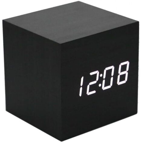 Réveil en bois-Mini horloge numérique LED avec 3 niveaux de luminosité et commande vocale, parfait pour les voyages en famille (1/4)