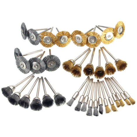 Ensemble de 36 mini brosses métalliques en laiton pour meule, outil rotatif Dremel, meulage, polissage (1/4)
