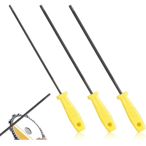 Paquet de 3 limes de tronçonneuse, limes de tronçonneuse, affûteur de chaîne de tronçonneuse avec poignée, facile à tenir, 3 tailles 4,0 mm, 4,8 mm, 5,5 mm, pour tronçonneuses (jaune) (1/5)