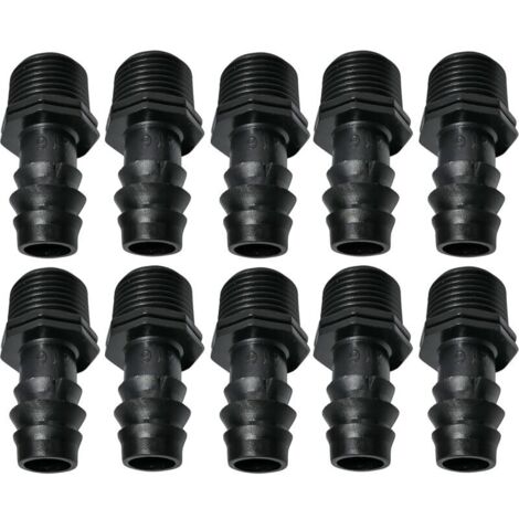 Lot de 10 Adaptateurs/raccords mâles cannelés Ø16mmx1/2'' de Tuyau Goutte à Goutte Filetage Externe (pour Tuyau de Ø16mm) - connecteur pour système d'irrigation/arrosage (1/4)