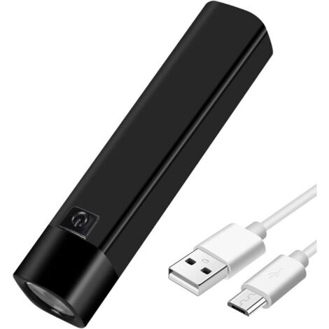 Lampe Torche LED USB Rechargeable 350 Lumens Lampe De Poche Mini Banque De Puissance Battery 1200 mAh 18650 Ultra Puissante Feu De Côté Torches(Noir) (1/5)