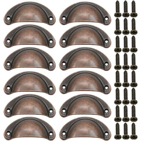 12 Pièces Poignée de Porte Coquille, Rétro Poignées de Porte, Poignées de Meubles Traditionnelles en Demi Lune Avec Vis, pour Tiroir, Armoire, Commode (Bronze Rouge) (1/5)