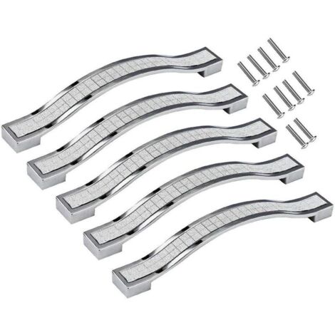 Lot de 5 poignées de tiroir en alliage strass cristal pour commode armoire de cuisine placard, Silver, 128MM-5PCS (1/5)
