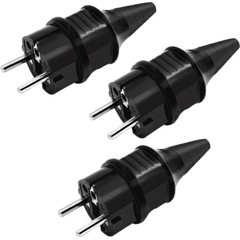 Prise electrique male, Fiche electrique, Prise male, prise 250V (16 A), éclaboussures preuve et durable Peut être utilisée pour câble 6-16 mm mise à la terre contact fiche de SEBS, IP44, lot de 3 (1/5)