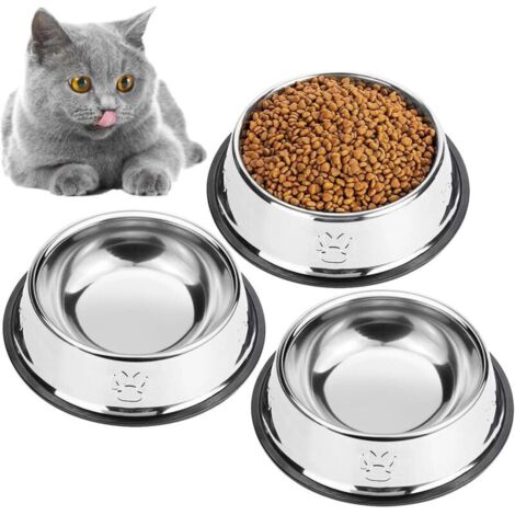 3PCS Gamelle Chat, Gamelles en Acier Inoxydable pour Chat et Chien Gamelle Fournitures Pour Animaux (Fond: 15cm. Bouche du Bol: 11 cm) (1/5)
