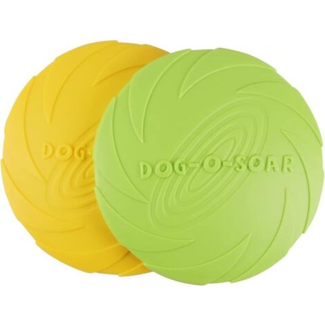 Frisbees pour Chien, Frisbee de Chien, Jouet Chien Frisbee, Disque à Lancer en Caoutchouc Résistant, Frisbi pour Chien pour Jeux Sport Exercice Activité et Jeu en Plein 2PCS (Vert+Jaune) (S) (1/5)