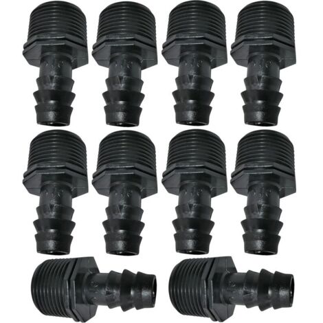 Lot de 10 Adaptateurs/raccords mâles cannelés Ø16mmx3/4'' de Tuyau Goutte à Goutte Filetage Externe (pour Tuyau de Ø16mm) - connecteur pour système d'irrigation/arrosage (1/4)