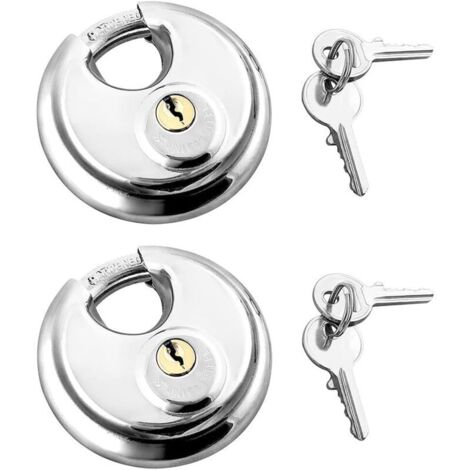 Lot de 2 Cadenas avec Manille en Acier Inoxydable Verrouillage du Disque 2 Clés , Cadenas Extérieur Cadenas Résistant aux Intempéries