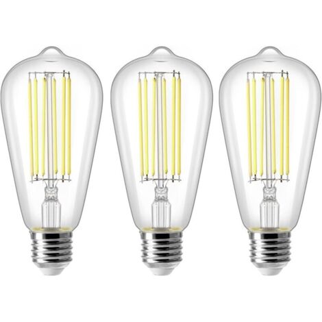 8W E27 ST64 Ampoule LED, Ampoule à Filament Vintage Edison, Equivalent à 80W, Blanc Froid 6500K, 800LM, Rétro Décorative Lampe, Non Dimmable, Lot de 3 (1/4)
