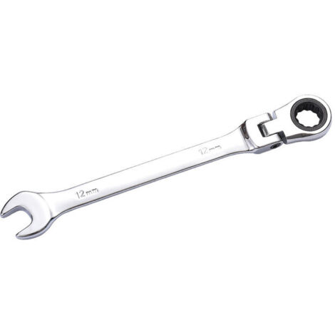 Clé plate mixte à fourche/classique 12 mm - vers clé à cliquet à tête articulée 12 mm anneau/oeil - longueur 15 cm - non réversible/métrique - manche droite polie - en acier (1/5)
