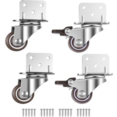 Lot de 4 petites roulettes pivotantes pour meubles, 25 mm avec frein, plaque de montage en L, convient pour meubles, supports de fleurs, crèches (25 mm) (1/5)