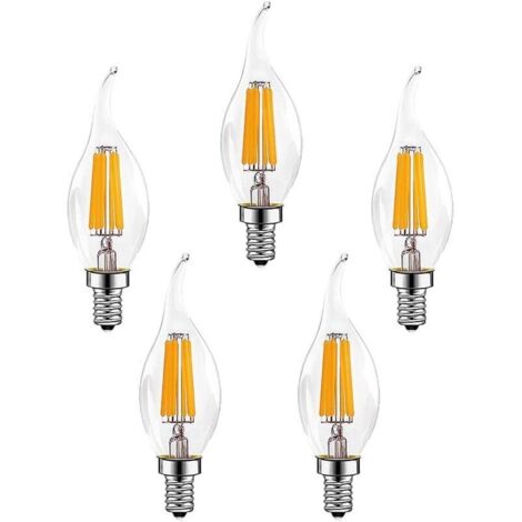 5 Pièces E14 6W Ampoules à Filament LED à Intensité Variable(Équivalent Lampe Halogène 60W)600LM Blanc Chaud 2700K Ampoule à Bougie Rétro C35 Lampe à Économie D'énergie [Classe énergétique A++] (1/5)