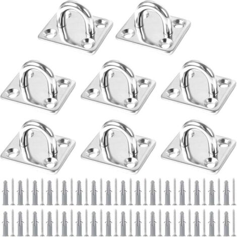 Aougo – Lot de 8 plaques à œillet en acier inoxydable – Fixation pour voile d'ombrage, bateau, plafond mural, balançoire, hamac – Capacité 50 kg (1/5)