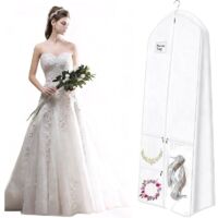 Housse Blanche Pour Robe De Mariée, Pliable, Longue (180 Cm), Avec Fermeture Éclair, Idéale Pour Robes De Mariée, Robes De Soirée, Manteaux, Tailleurs Et Robes Longues.