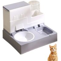 2 en 1 Distributeur Croquettes Chat, Distributeur Automatique de Nourriture par Gravité, avec Bol de Nourriture pour Animaux, Facile à Nettoyer, Facile à Nettoyer (A Gris)