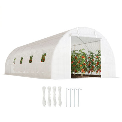 Serre tunnel 8 x 3 x 2 m avec revêtement plastique et armature en acier. Blanche (1/5)