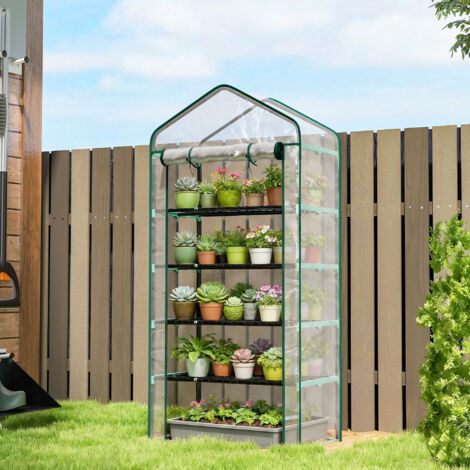 Serre de jardin PVC avec étagères 5 niveaux. serre de balcon. châssis en acier. porte zippée. 90x49x193cm. transparent (1/5)