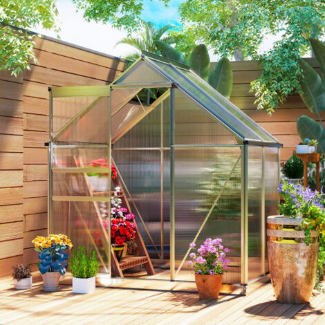 Serre de jardin en aluminium polycarbonate avec fondation. serre avec fenêtre réglable porte coulissante 192.5x131x200cm