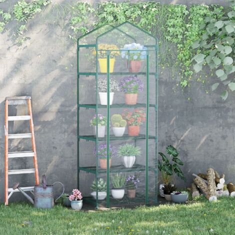 Outsunny Serre de jardin PVC avec étagères 5 niveaux. serre de balcon. bâche renforcée 135 g/m². châssis en acier. porte zippée enroulable. pour légumes plantes fleurs. 69 x 49 x 193 cm. transparent (1/5)