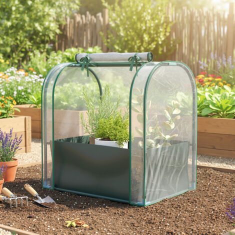 Mini Serre avec Sac de Plantation. Serre Portable avec porte enroulable. 68 x 50 x 70 cm. Vert Foncé (1/5)