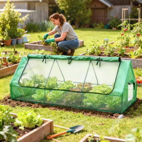 Mini serre de jardin mini serre tunnel 240 x 90 x 90 cm toit pointu acier PE 3 fenêtres en filet enroulables vert (1/5)
