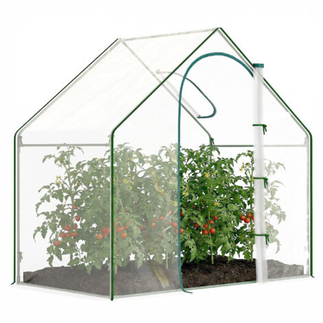 Serre avec fenêtre, porte, structure en acier et bâche imperméable anti-UV, 180 x 100 x 168 cm, transparente