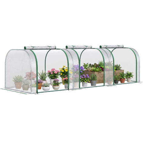 Serre de jardin 295 x 100 x 80 cm pour la culture des plantes, type tunnel, structure en acier et plastique transparent (1/5)