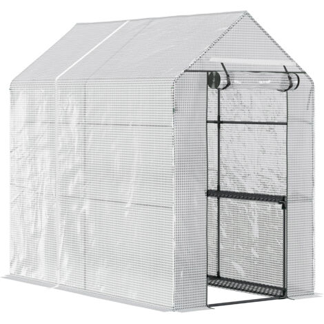 Serre Outsunny à 4 étagères, serre à tomates, châssis froid avec porte, verte, acier, PE, 120 x 186 x 190 cm (1/5)
