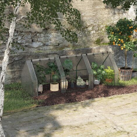 Outsunny Mini Serre de Jardin mini serre tunnel 270L x 90l x 90H cm toit pointu Acier PE Haute densité 140 g/m² Anti-UV 3 fenêtres avec Zip enroulables Blanc (1/5)