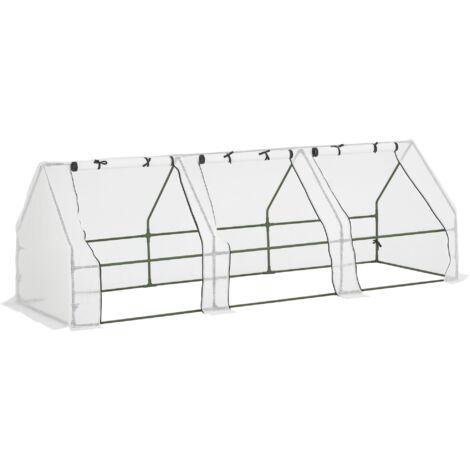 Serre d'extérieur Outsunny, serre de jardin 270 x 90 x 90 cm, type abri avec 3 fenêtres, structure en acier et bâche en polyéthylène 140 g/m² pour la culture de plantes, fleurs et tomates, blanche (1/5)
