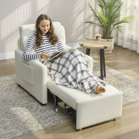 Fauteuil convertible 1 place. fauteuil-lit avec rangement caché. assise large et rembourrée. 72 x 85.5 x 91 cm. crème