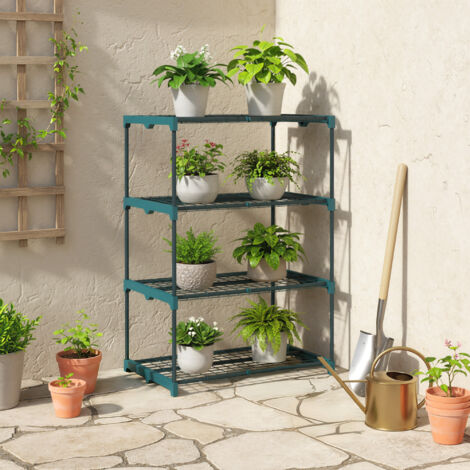 Étagère à fleurs en acier 4 niveaux intérieur et extérieur support de plantes pour jardin balcon salon 67x49x105cm vert (1/5)