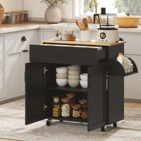 Dessert îlot de cuisine multi-rangements tiroirs placard 2 portes avec étagère réglable 105 x 36 x 85 cm noir (1/5)