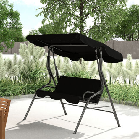 Balancelle de Jardin 3 Places Toit imperméabilisé Inclinaison réglable Coussins Assise Dossier Noir (1/5)