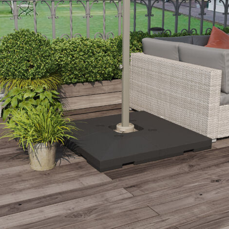 Outsunny Lot de 4 pied de parasol poids de lestage carré pour parasols déportés dim. par dalle 51L x 51l x 12H cm polyéthylène - A remplir d'eau jusqu'à 80 kg ou de sable jusqu'à 120 kg - noir (1/5)