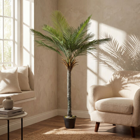 Palmier artificiel 180 cm. plante artificielle tropicale en pot. 15 feuilles réalistes. pour salon. chambre. bureau (1/5)