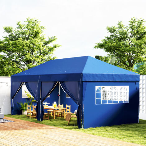 Tonnelle de jardin exterieur tonnelle pliante 3 x 6 m avec 6 parois latérales. sac de transport inclus. bleu (1/5)