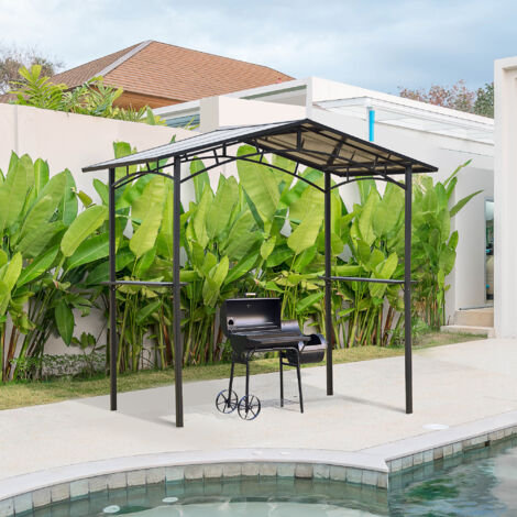 Outsunny Pavillon jardin 2.5 x 1.5 m - abri barbecue - 2 étagères - toit de barbecue - métal noir toit polycarbonate (1/5)