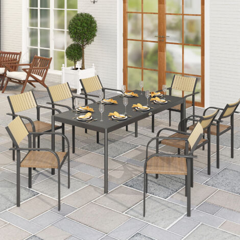 Table à manger de jardin acier. table de jardin 8 personnes plateau à lattes rectangulaire 186 x 90 x 74 cm gris foncé
