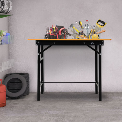 HOMCOM Établi atelier pliant table de travail pliable avec règle et rapporteur MDF table atelier 100 x 60 x 75.5 cm  jaune noir (1/5)