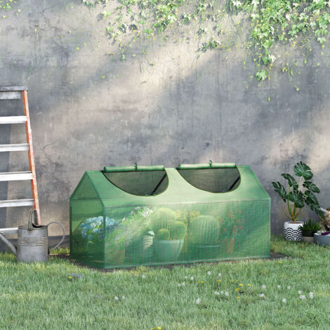 Serre de jardin mini serre 2 fenêtres enroulables couverture en PE haute densité 140 g/m² 120 x 60 x 60 cm vert foncé (1/5)