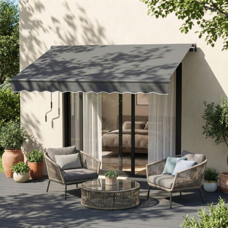 Store banne manuel 3.5x3m. auvent rétractable inclinaison réglable. manivelle. protection UV résistance à l'eau. gris (1/5)
