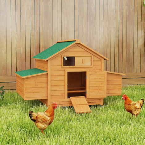 Poulailler en bois accueillant 4 poules. cage à poules avec pondoir. toit imperméable ouvrable. tiroir amovible. jaune (1/5)