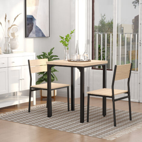 HOMCOM Ensemble table et chaises pour 2 personnes. table de cuisine avec chaises. table à manger 3 pièces avec 2 chaises encastrables. pour cuisine salon maison. bois de chêne clair