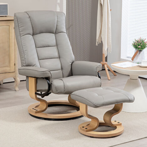 Fauteuil de relaxation inclinable avec repose-pied. pivotant. cadre en bois . revêtement synthétique gris (1/5)