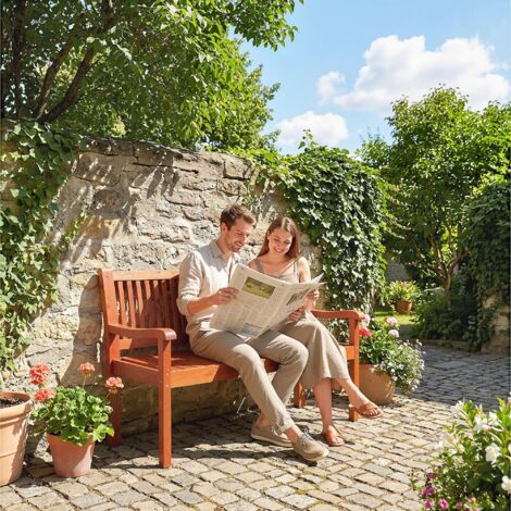 Banc de Jardin Banc Extérieur 2 Places avec Housse Imperméable et Dossier Ergonomique Bois Marron Clair (1/5)