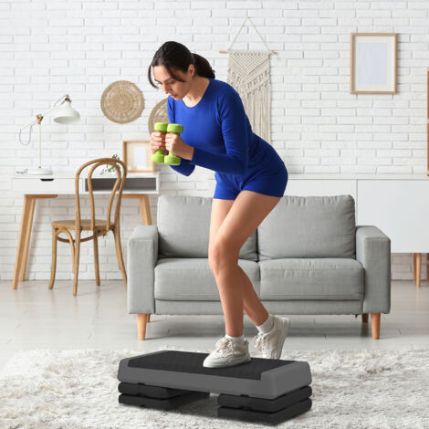 Stepper Fitness Aérobic 3 Niveaux. Hauteur Réglable 10.5/15.5/20.5 cm. Surface Antidérapante. Capacité 250 kg. Gris (1/5)
